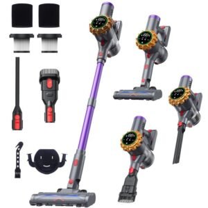 Aspiradora inalámbrica, potencia de succión de 35 kPa, motor de 350 W para pelo de mascotas, pisos duros y alfombras, depósito de polvo de 600 ml Regalos de Navidad.